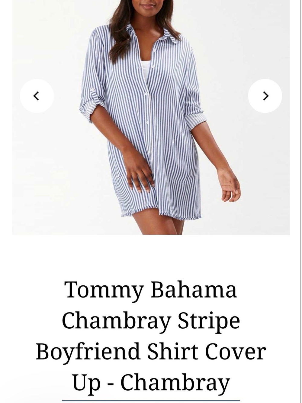 Tommy Bahama Blue and White Striped Chambray Boyfriend Shirt Cover-Up